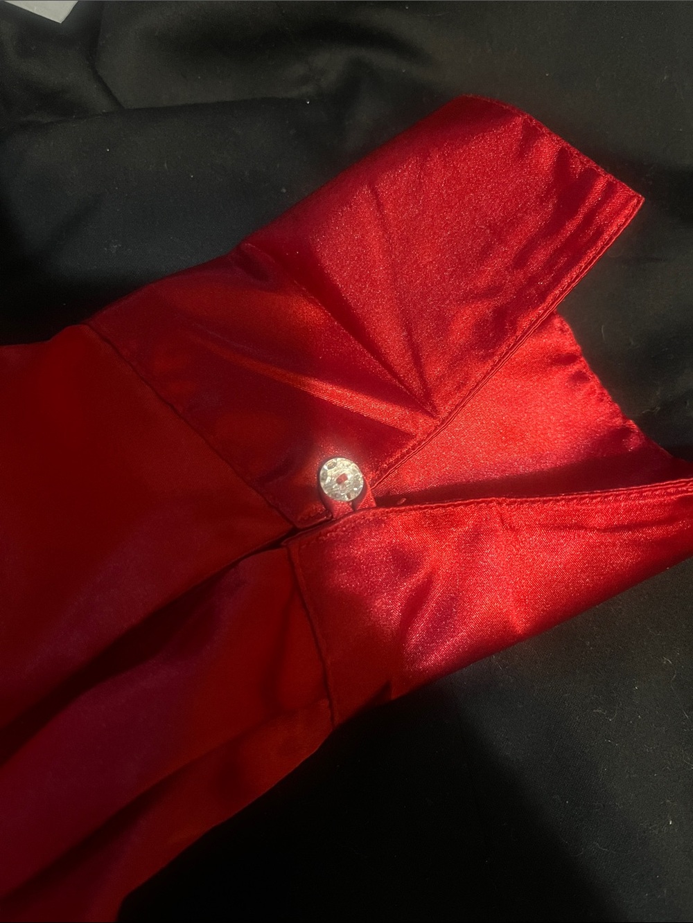 Cato Red Satin Button-Down Blouse with Rhinestone Buttons - Picture 4 of 4